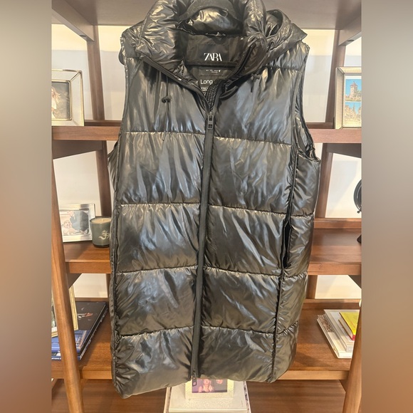 Zara Long Hooded Puffer Vest - Picture 2 of 5
